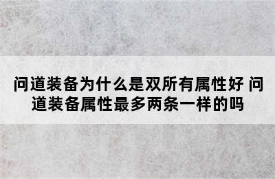 问道装备为什么是双所有属性好 问道装备属性最多两条一样的吗